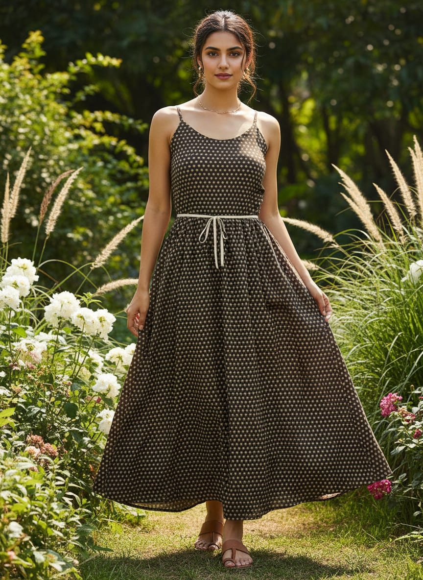 Brown Classic Polka Dot Print Weightless Digital Printed Fabric
