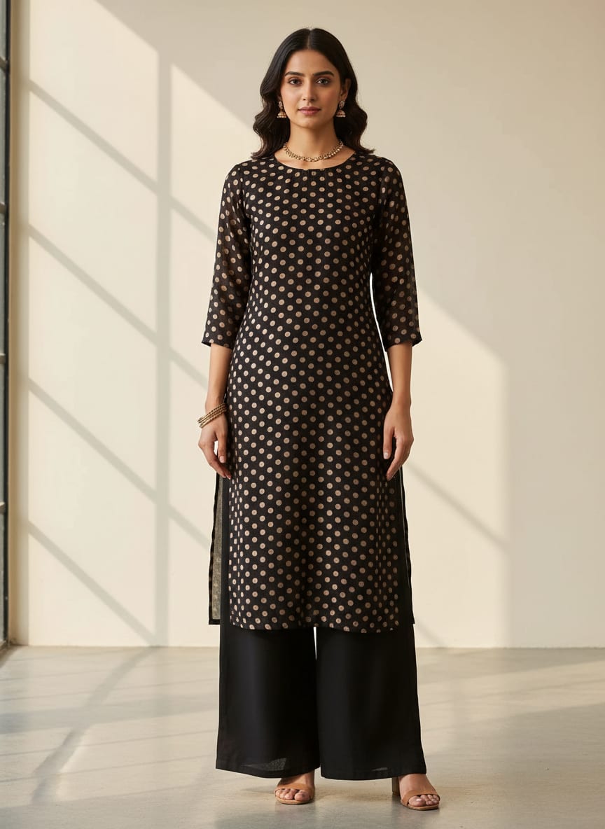 Brown Polka Dot Digital Printed Fabric - Pure Muslin