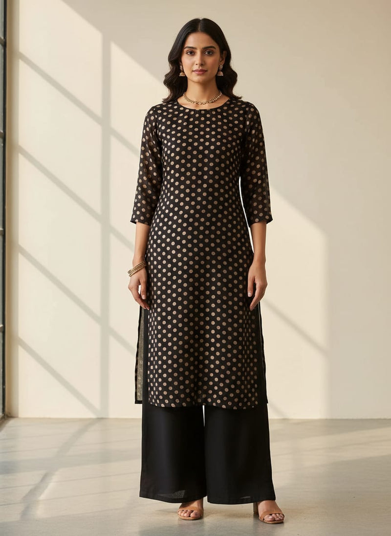 Brown Polka Dot Digital Printed Fabric - Pure Muslin