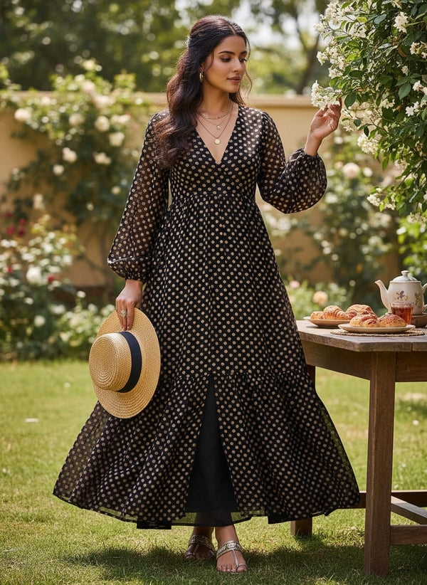 Brown Polka Dot Digital Printed Fabric - Pure Muslin - Flowy Maxi Dress Lookbook - PM-0-TA07635-110 - alternate view