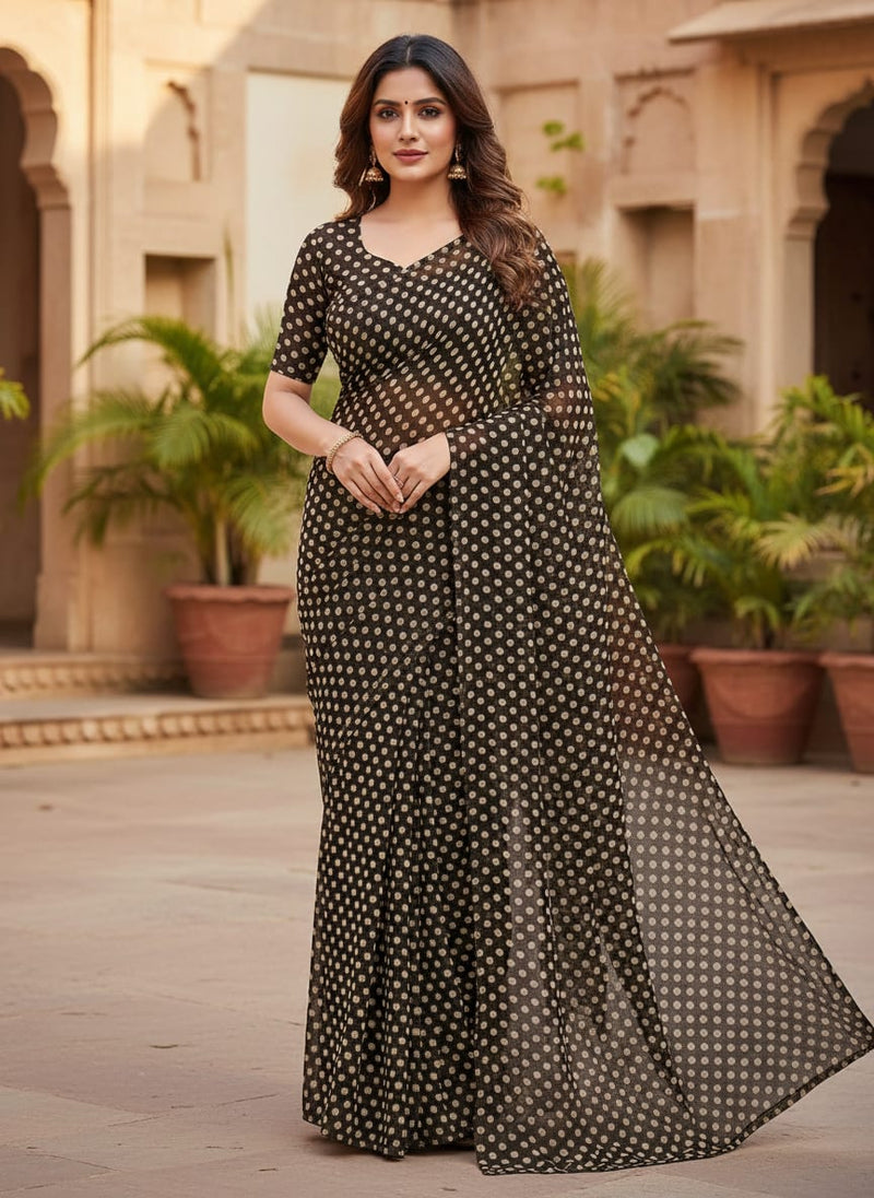 Brown Classic Polka Dot Pure Georgette Digital Printed Fabric