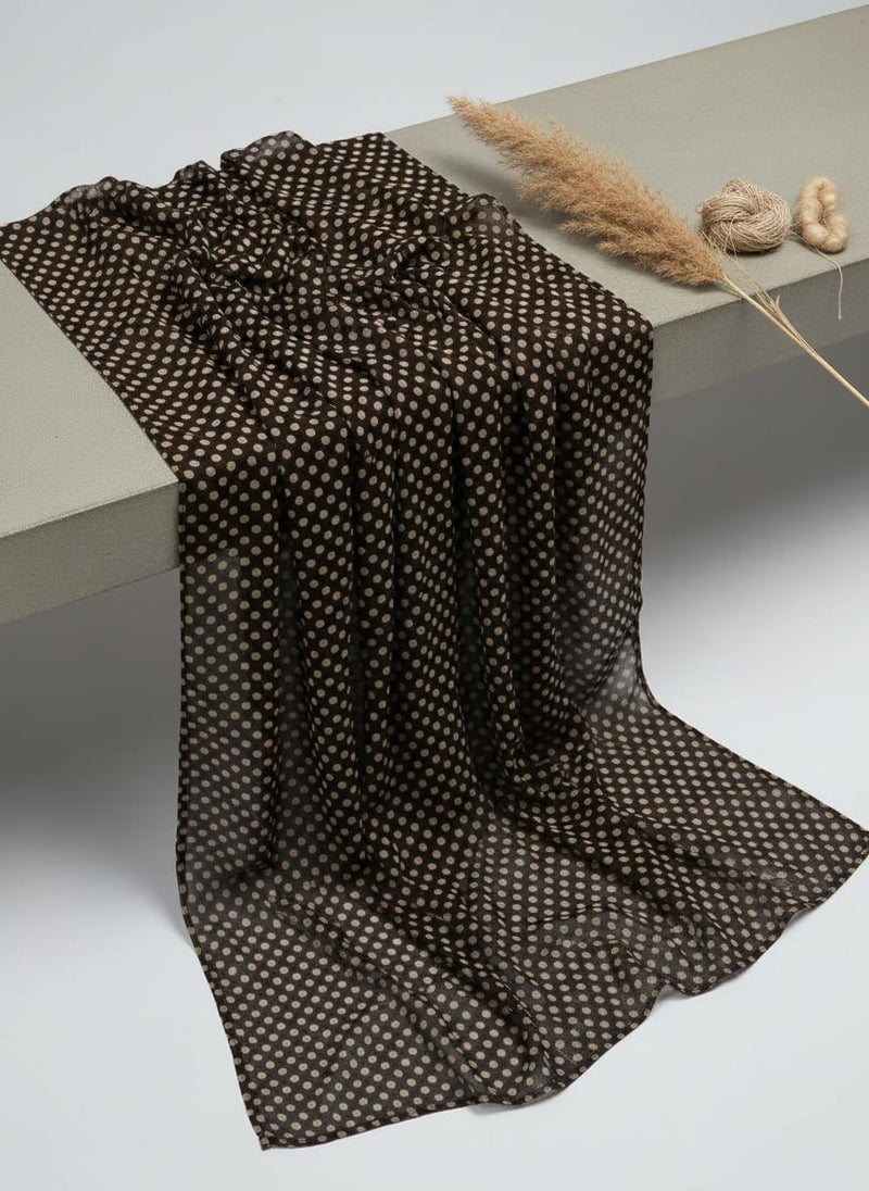 Brown Classic Polka Dot Pure Georgette Digital Printed Fabric