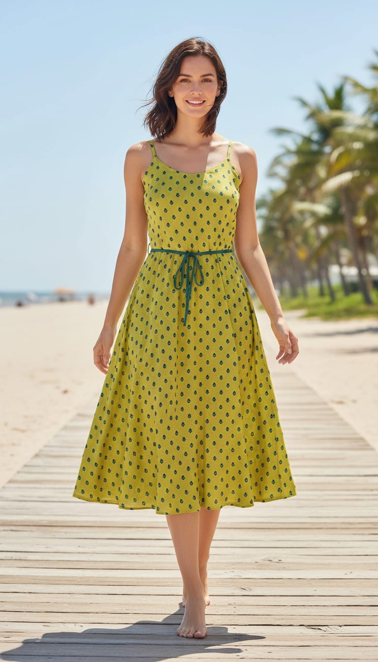 Lemon Yellow Small And Single Motif Allover Digital Printed Fabric - Kora Silk
