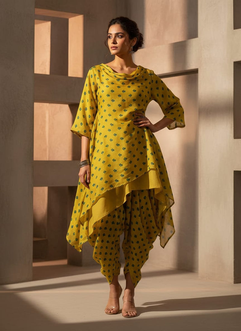 Lemon Yellow Small And Single Motif Allover Digital Printed Fabric - Pure Muslin