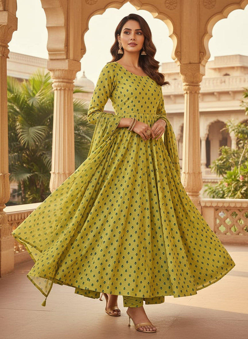 Lemon Yellow Small And Single Motif Allover Digital Printed Fabric - Upada Silk
