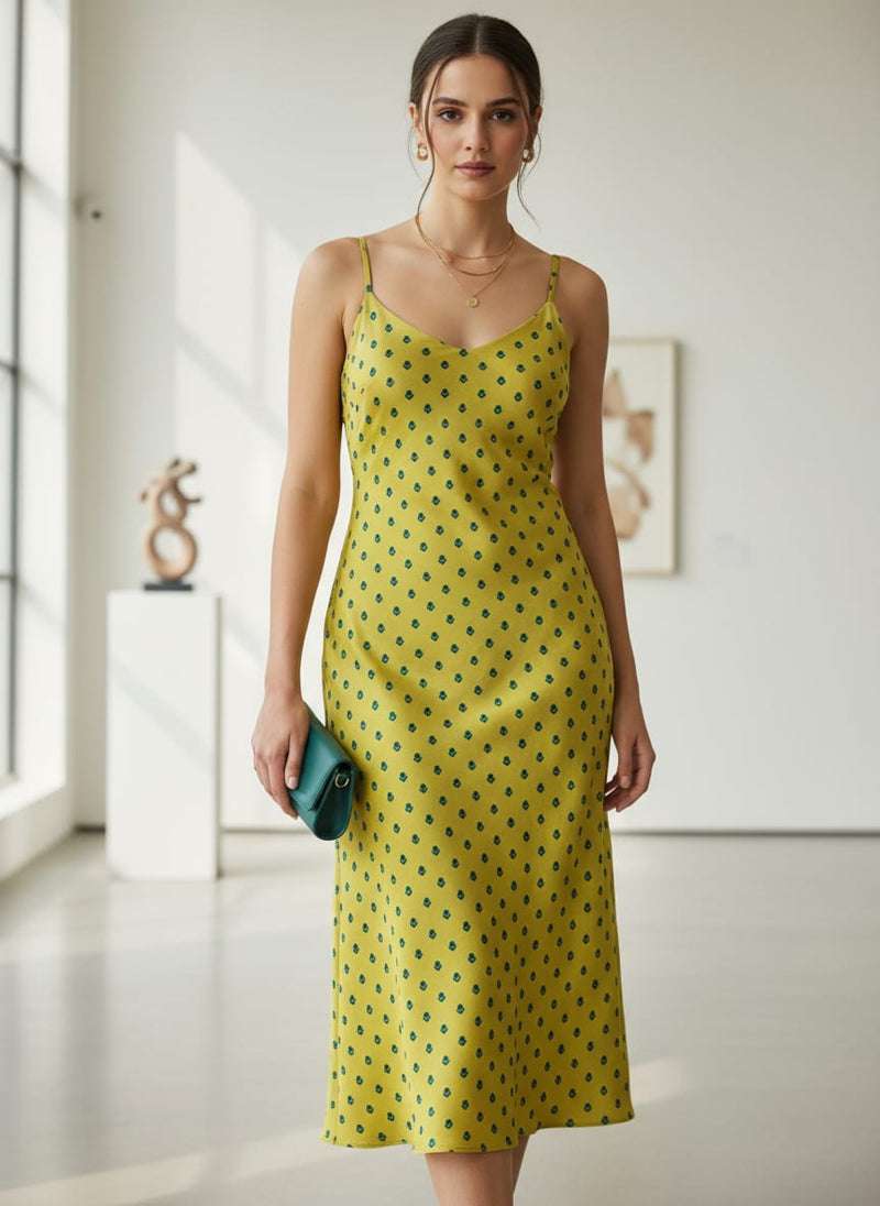 Yellow Small Botanical Buti Print Upada Silk Digital Printed Fabric