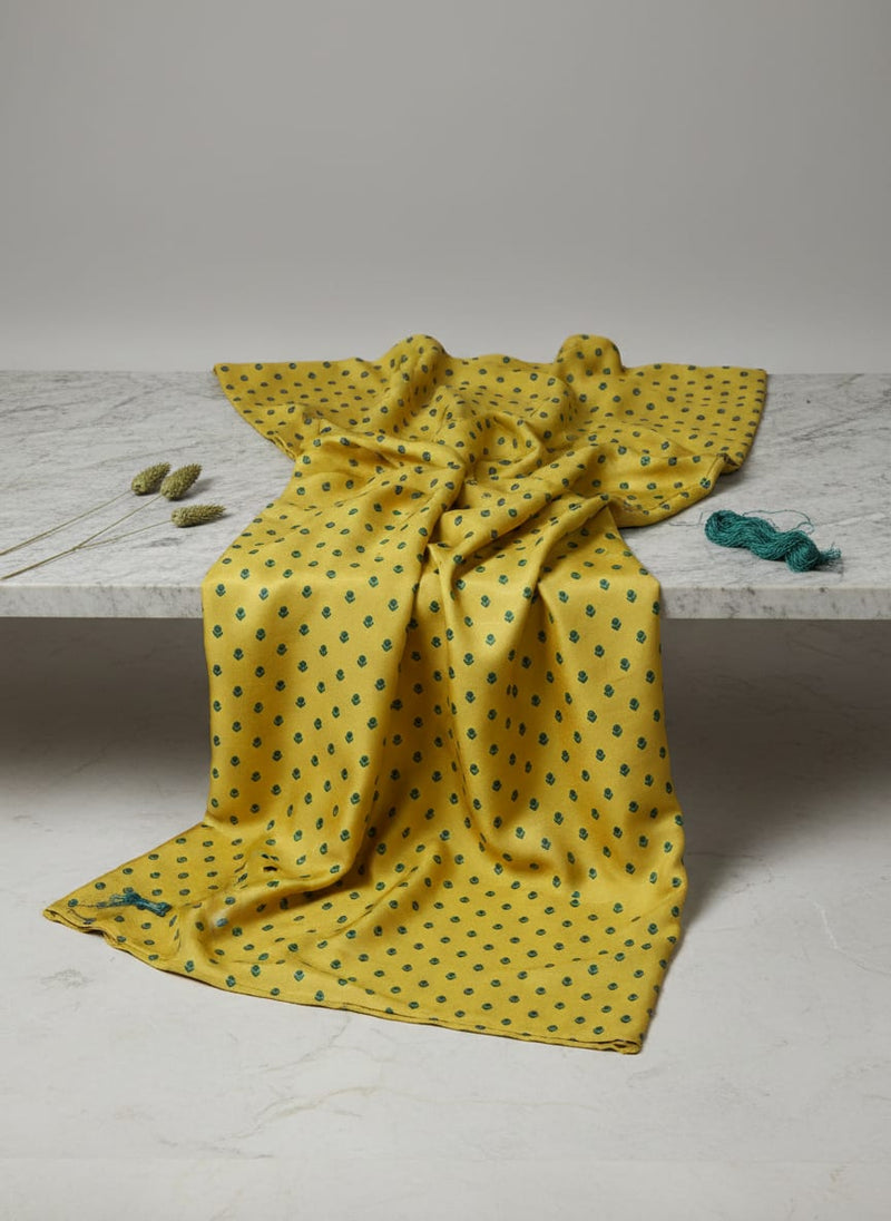 Lemon Yellow Small And Single Motif Allover Digital Printed Fabric - Upada Silk