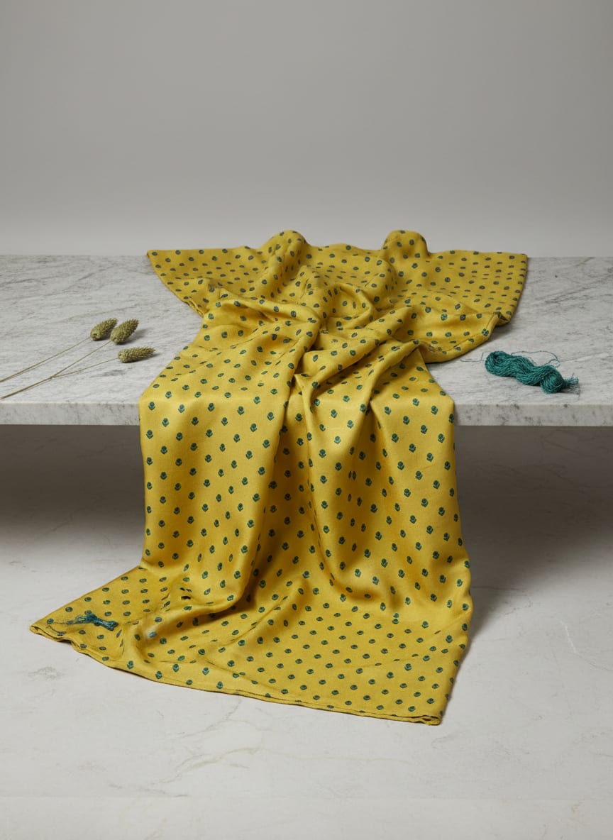 Lemon Yellow Small And Single Motif Allover Digital Printed Fabric - Upada Silk