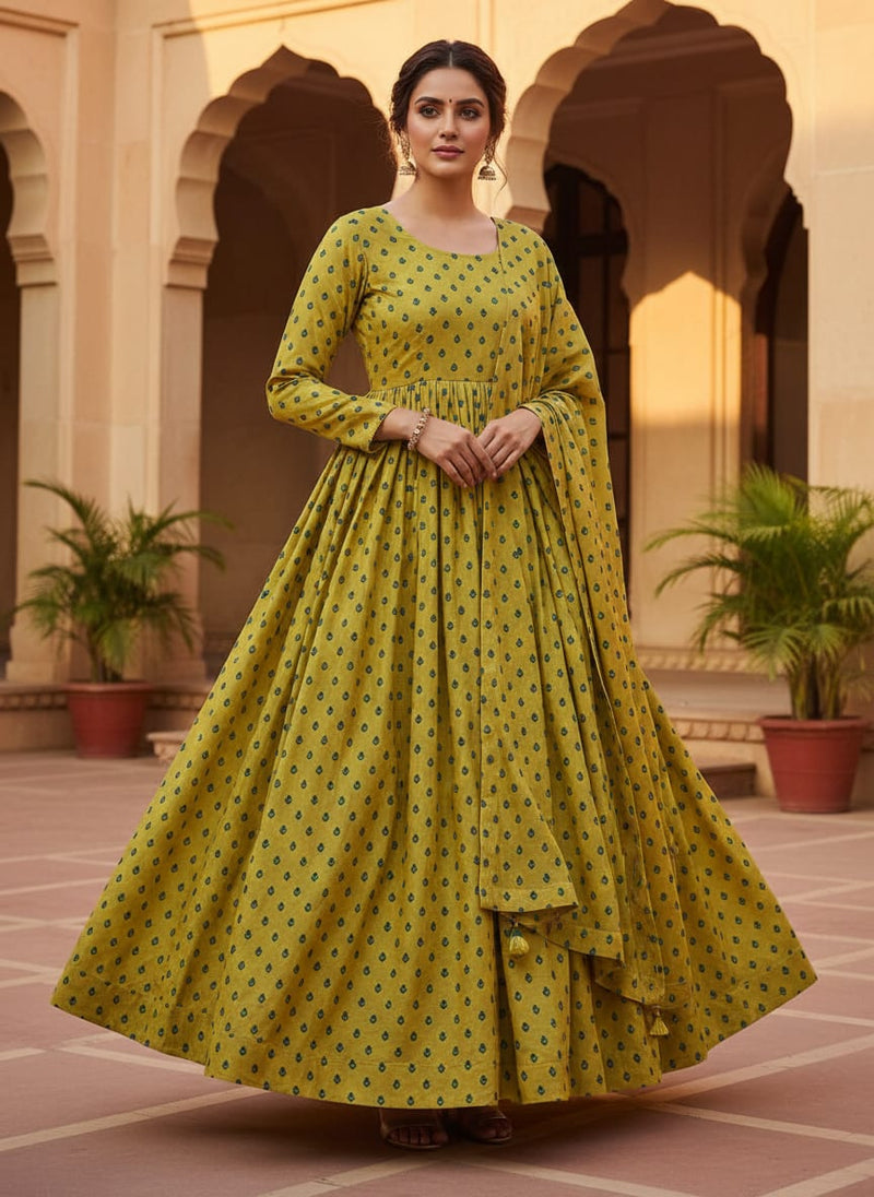 Yellow Small Botanical Buti Print Upada Silk Digital Printed Fabric