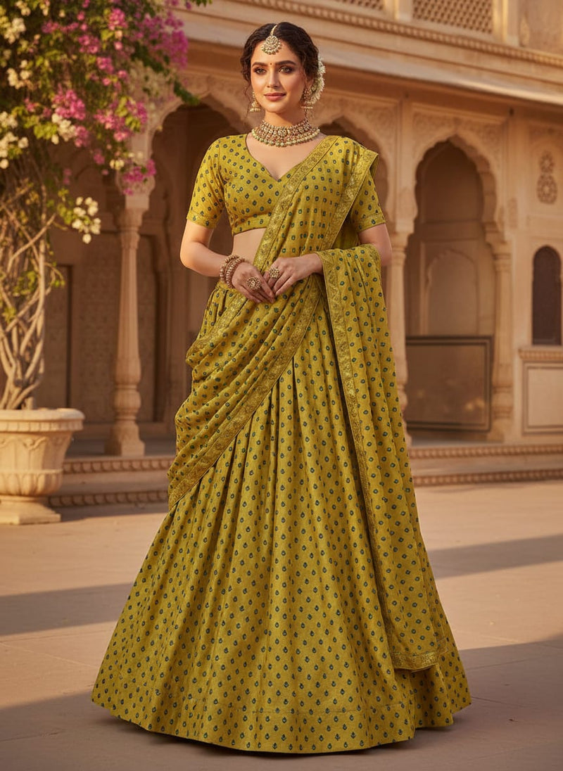 Yellow Small Botanical Buti Print Upada Silk Digital Printed Fabric