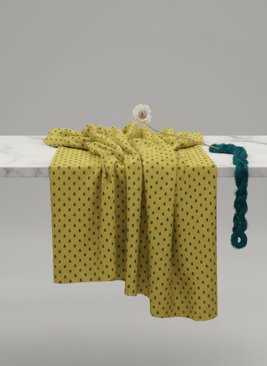 Yellow Small Botanical Buti Print Upada Silk Digital Printed Fabric