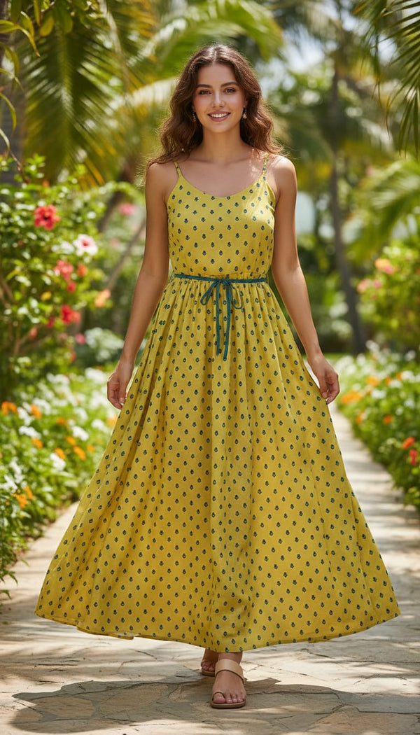 Lemon Yellow Small And Single Motif Allover Digital Printed Fabric - Pure Georgette - alternate view