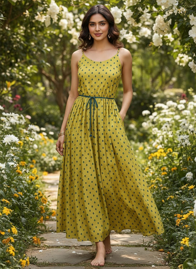 Lemon Yellow Small And Single Motif Allover Digital Printed Fabric - Pure Georgette