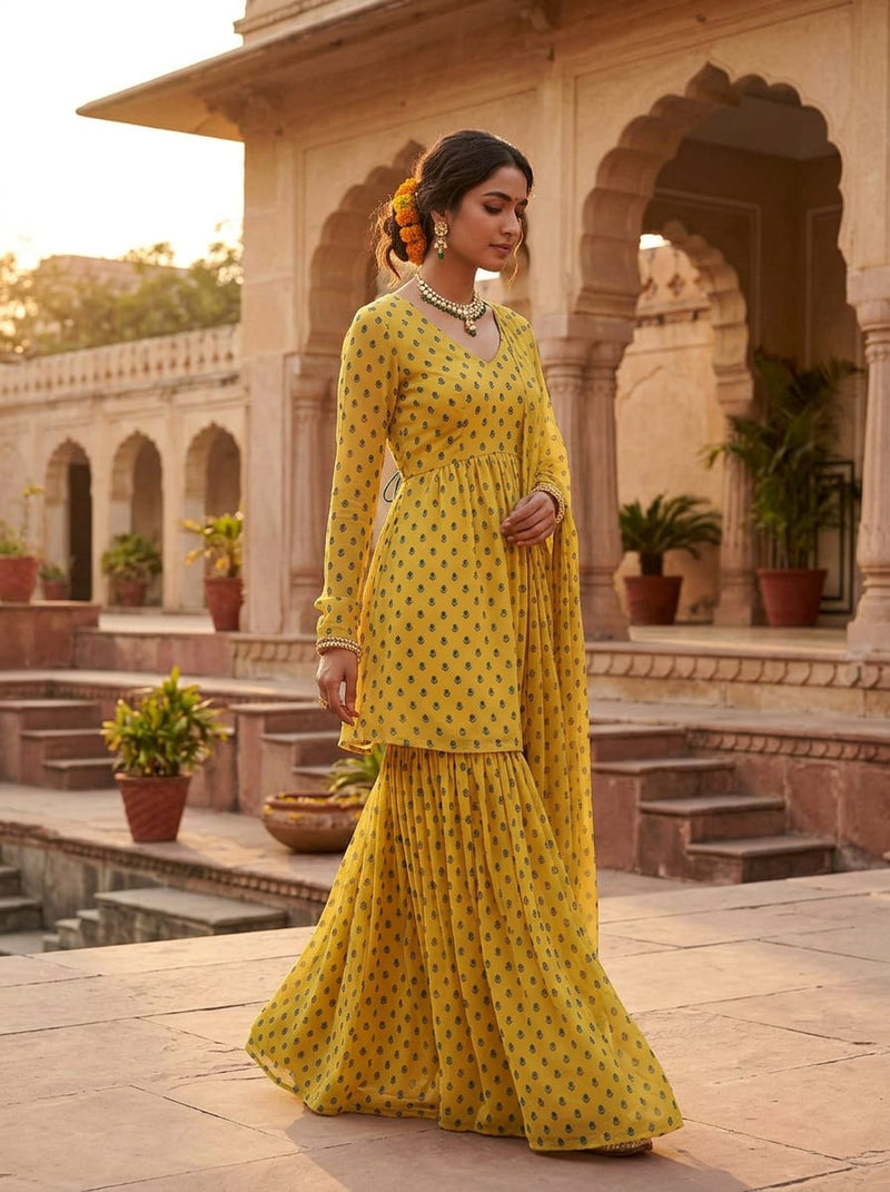 Yellow Small Floral Buti Print Pure Georgette Digital Printed Fabric