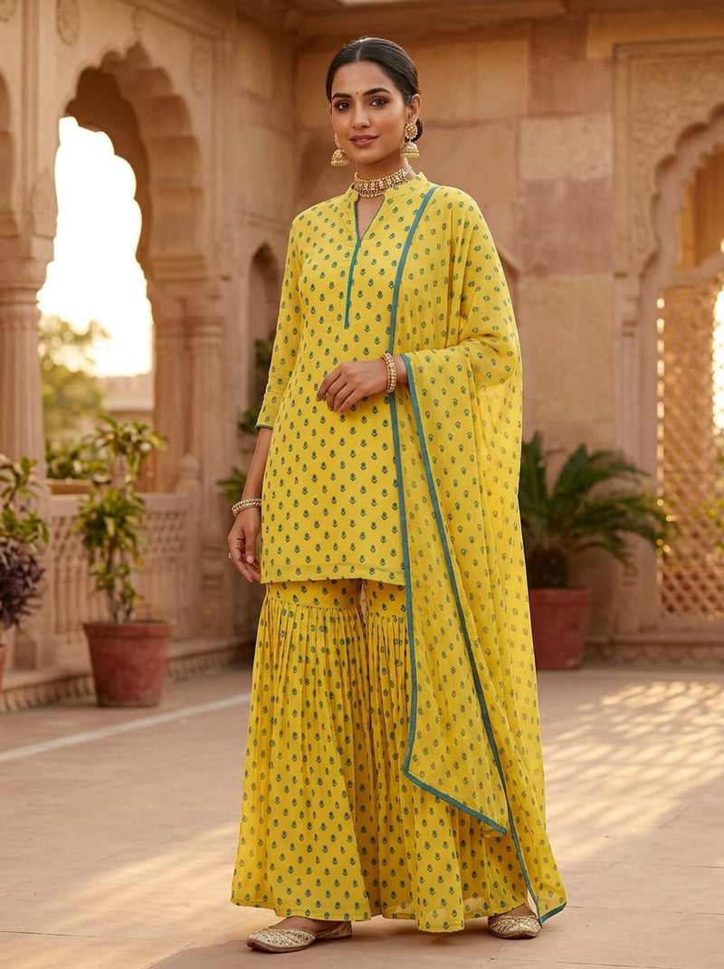 Yellow Small Floral Buti Print Pure Georgette Digital Printed Fabric