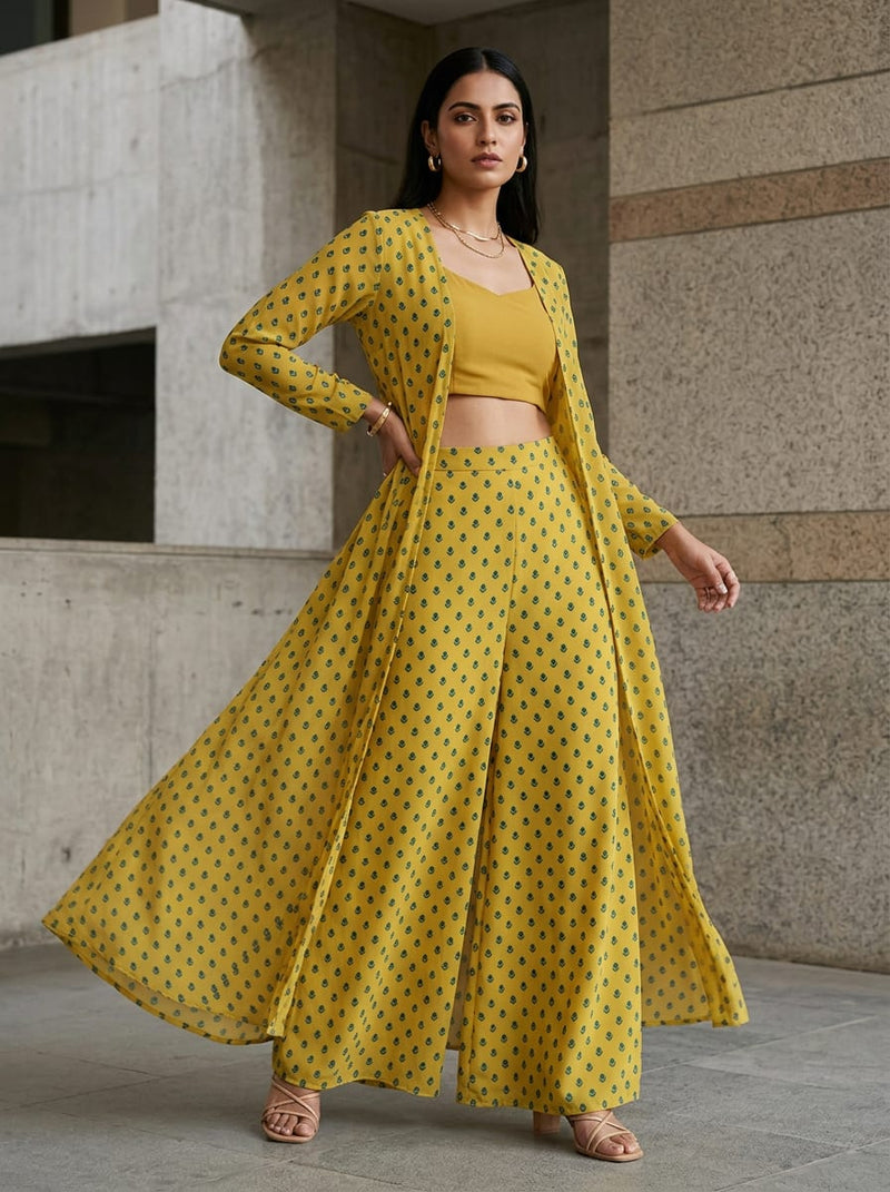 Yellow Small Floral Buti Print Pure Georgette Digital Printed Fabric