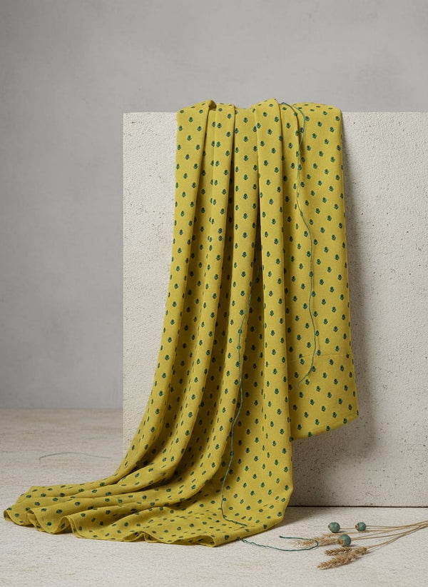 Yellow Small Floral Bud Print Pure Chinon Digital Printed Fabric - Fabric Editorial Studio Flatlay Lookbook - PC-0-TA7590P2-106