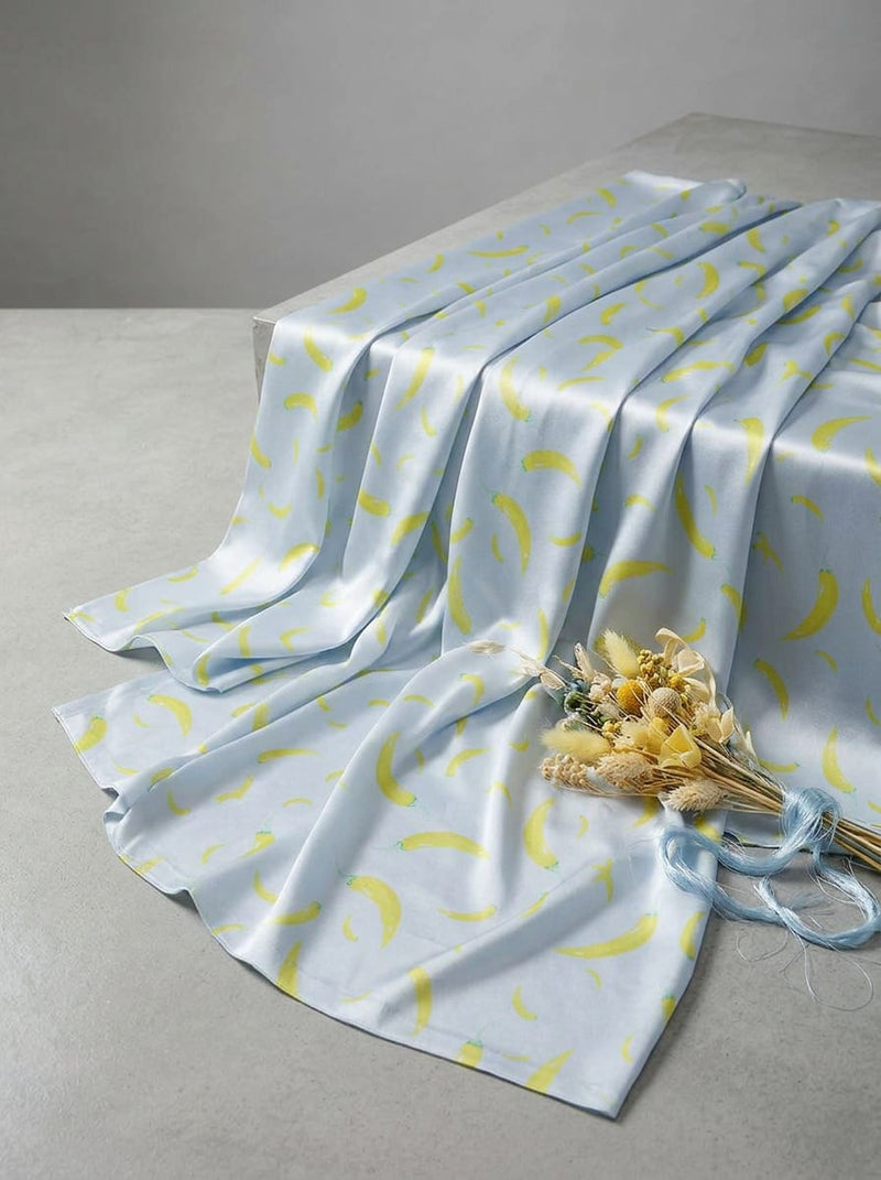 Blue Quirky Chilli Print Japan Satin Digital Printed Fabric