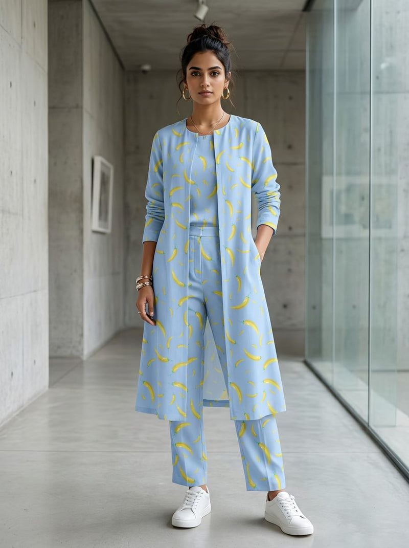 Blue Yellow Chilli Pepper Print Kora Silk Digital Printed Fabric