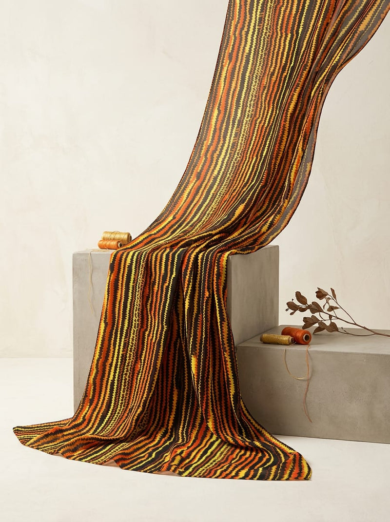 Multicolor Wavy Abstract Stripes Pure Chiffon Digital Printed Fabric