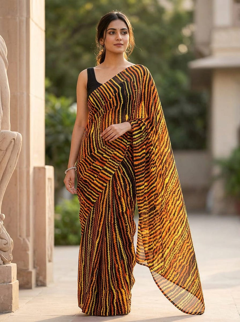 Multicolor Wavy Abstract Stripes Pure Chiffon Digital Printed Fabric