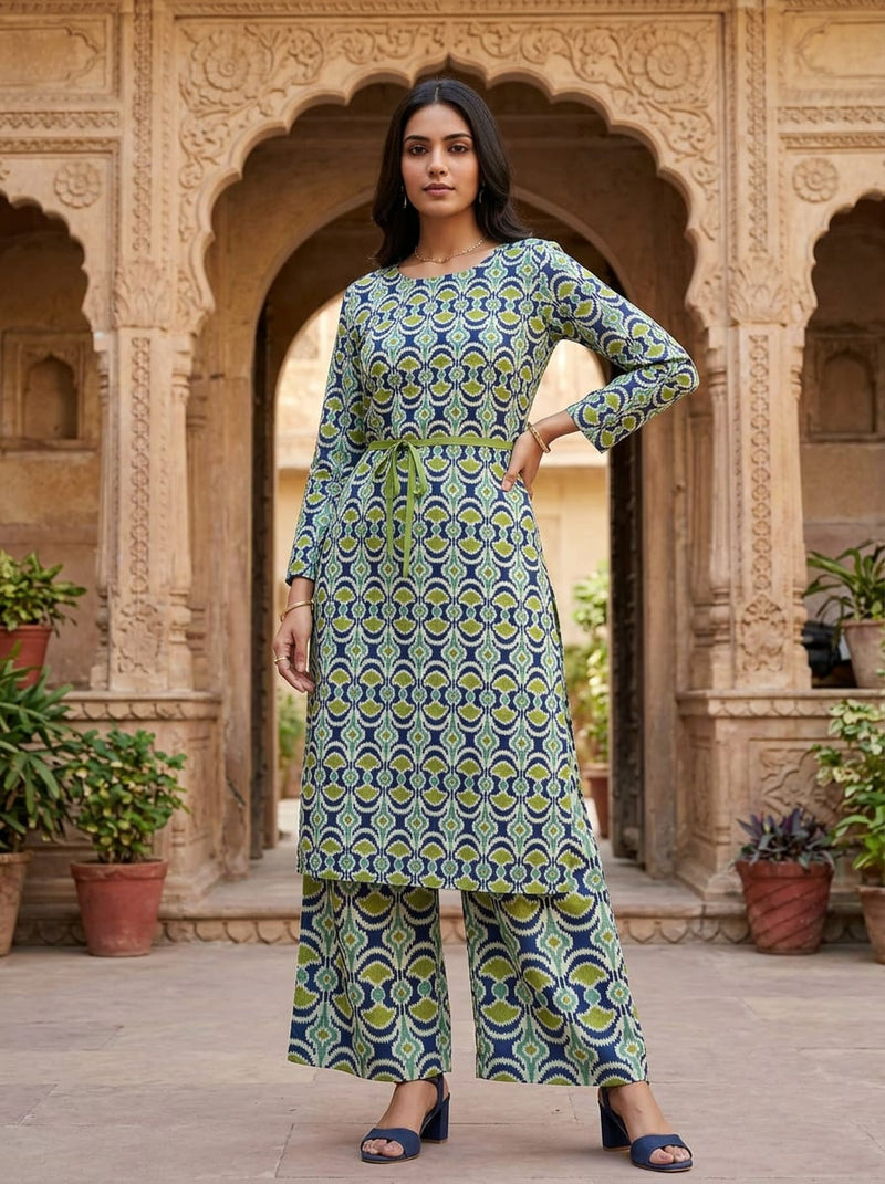 Multicolor Ethnic Ikat Pattern Muslin Digital Printed Fabric