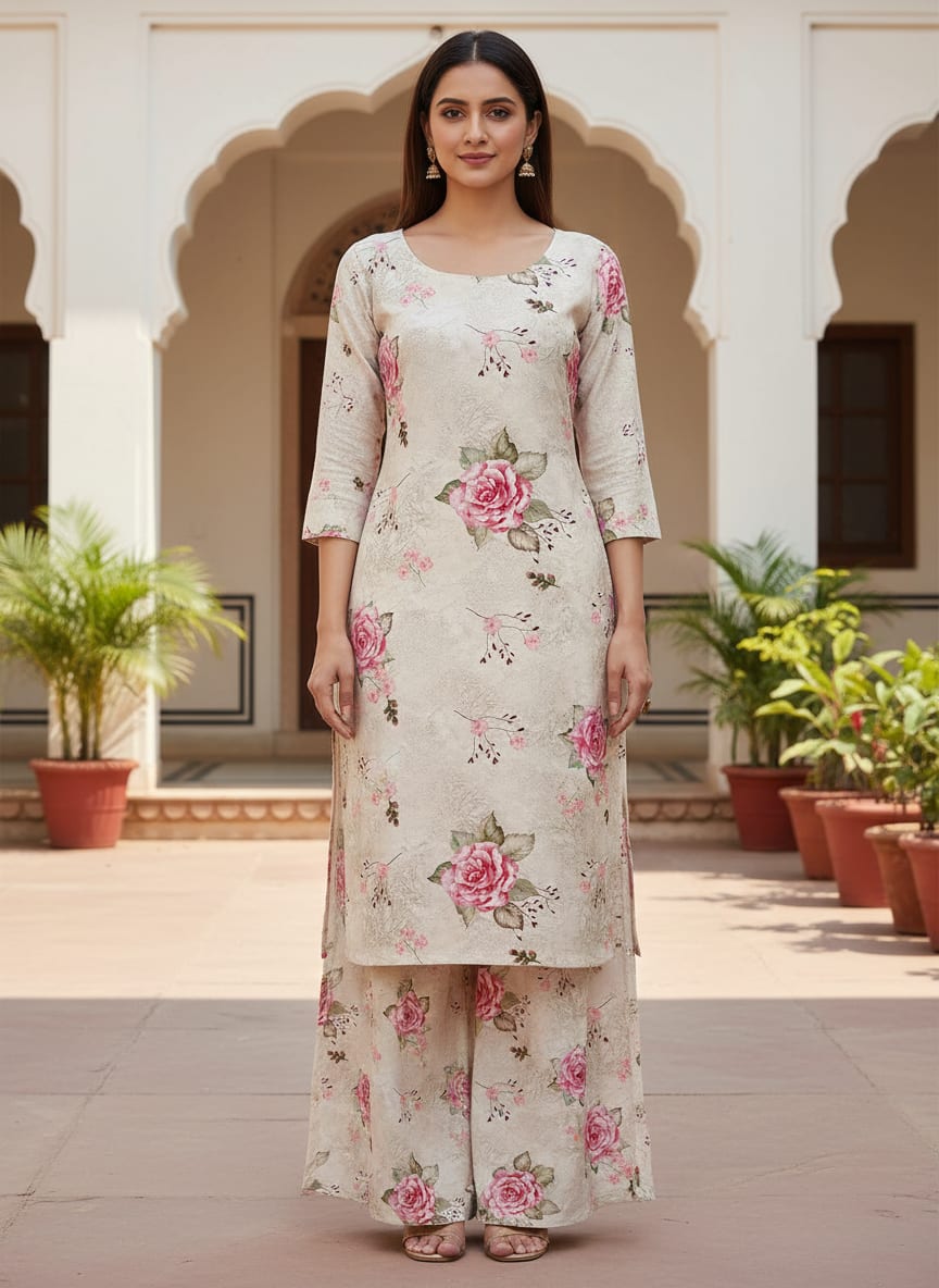 Beautiful Floating Pink Rose Digital Printed Fabric