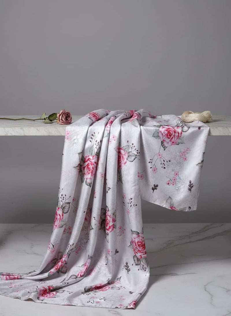 Beautiful Floating Pink Rose Digital Printed Fabric