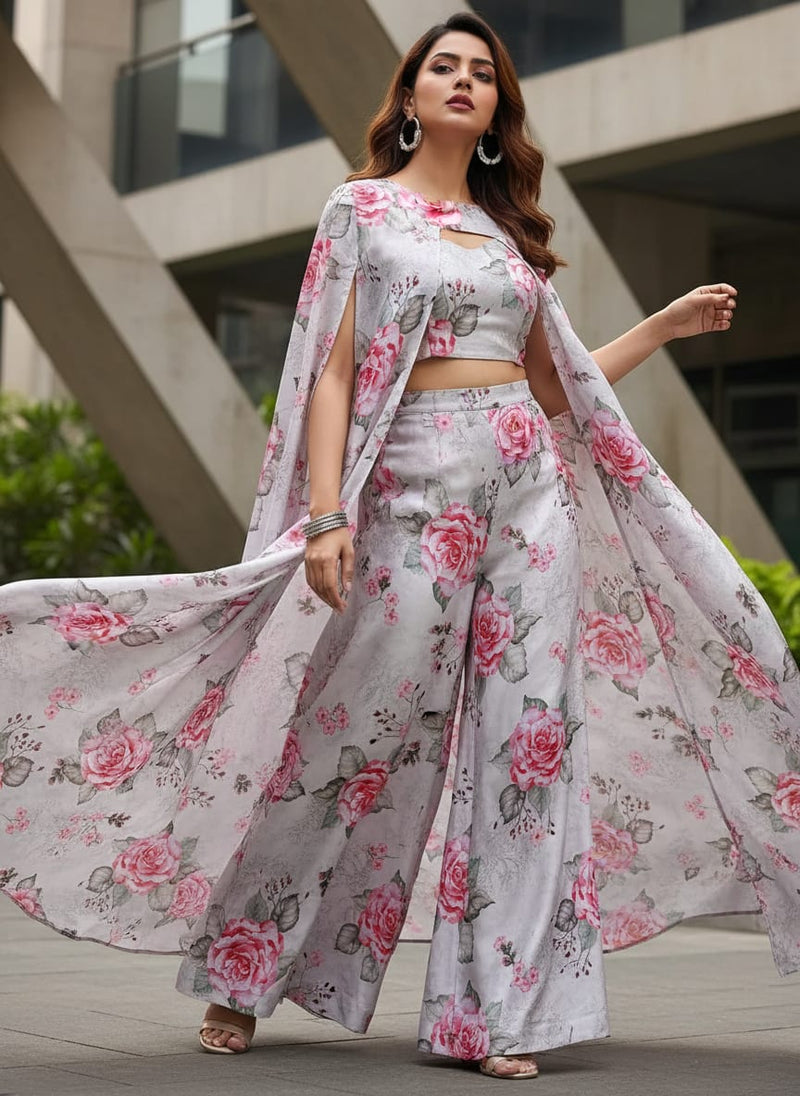 Beautiful Floating Pink Rose Digital Printed Fabric