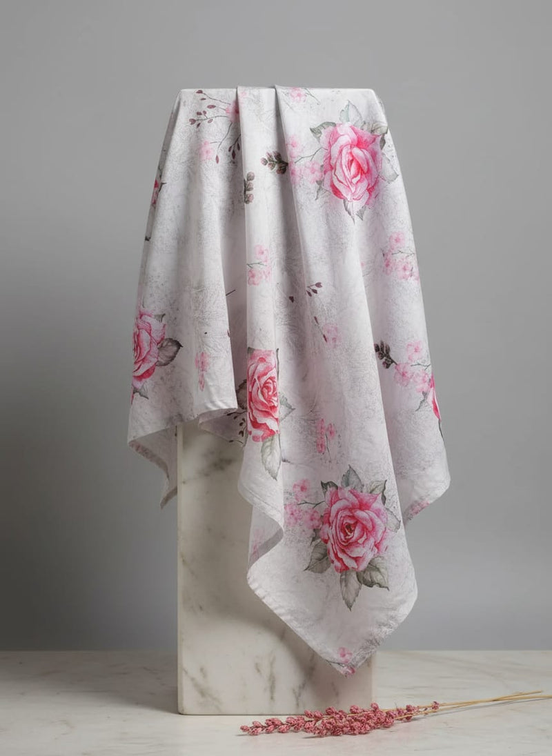 Beautiful Floating Pink Rose Digital Printed Fabric