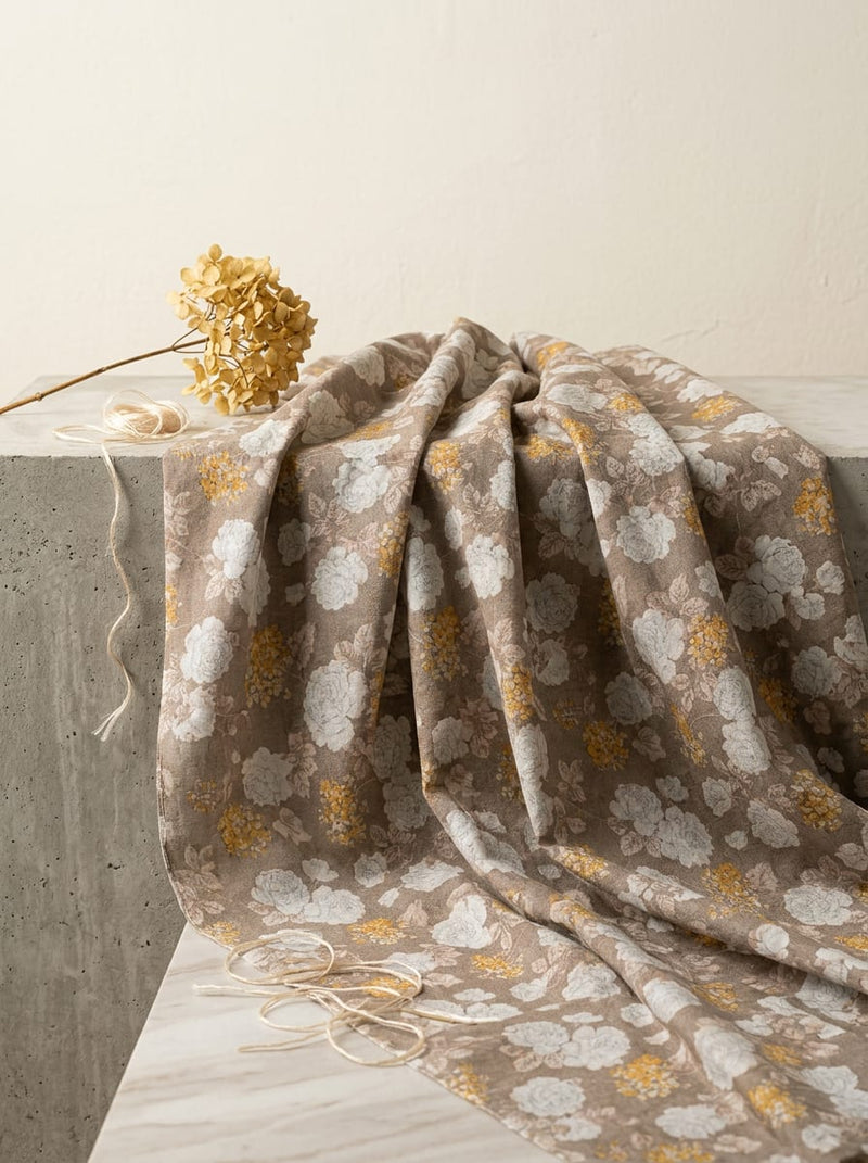 Brown Vintage Floral Garden Pure Cotton Digital Printed Fabric