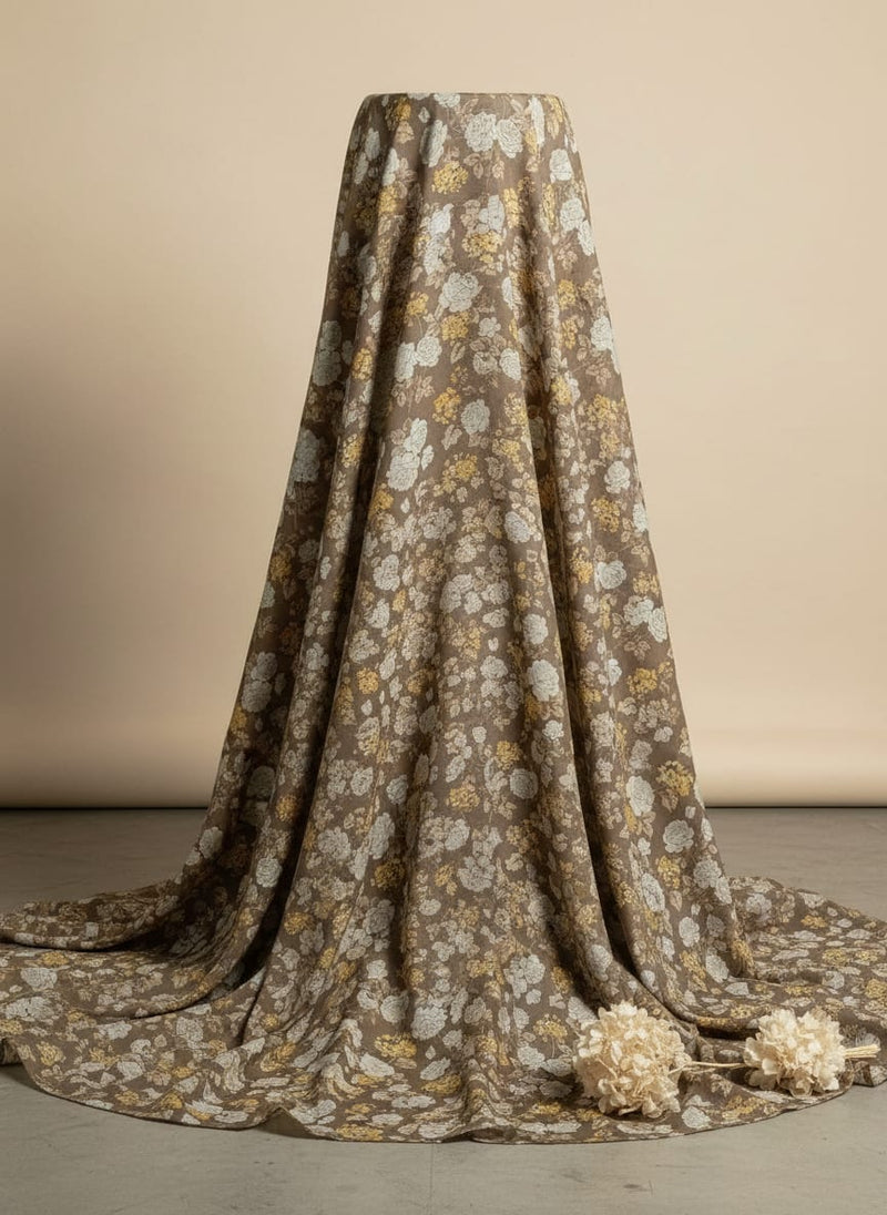 Beautiful Floral Vine Over Brown Base Digital Printed Fabric