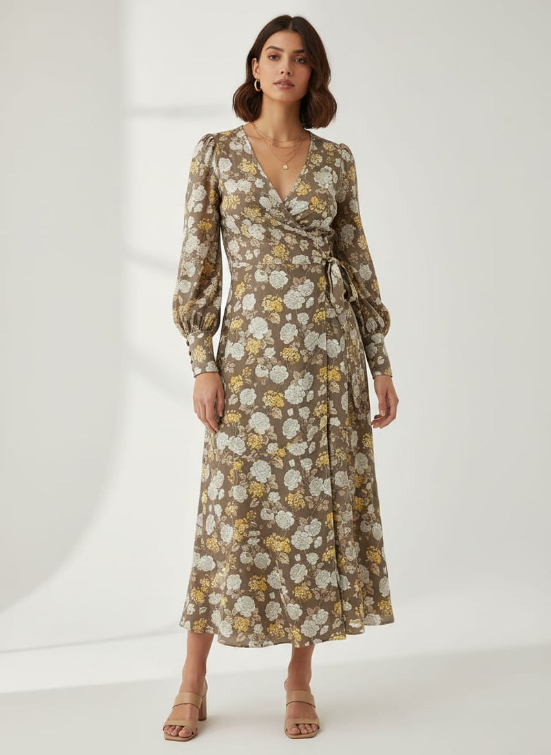 Beautiful Floral Vine Over Brown Base Digital Printed Fabric