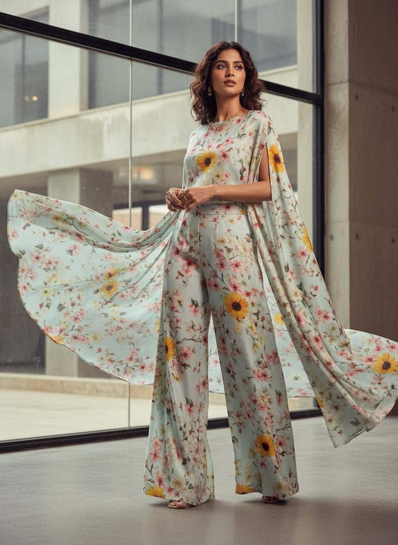 Beautiful Floral Vine Pista Base Digital Printed Fabric