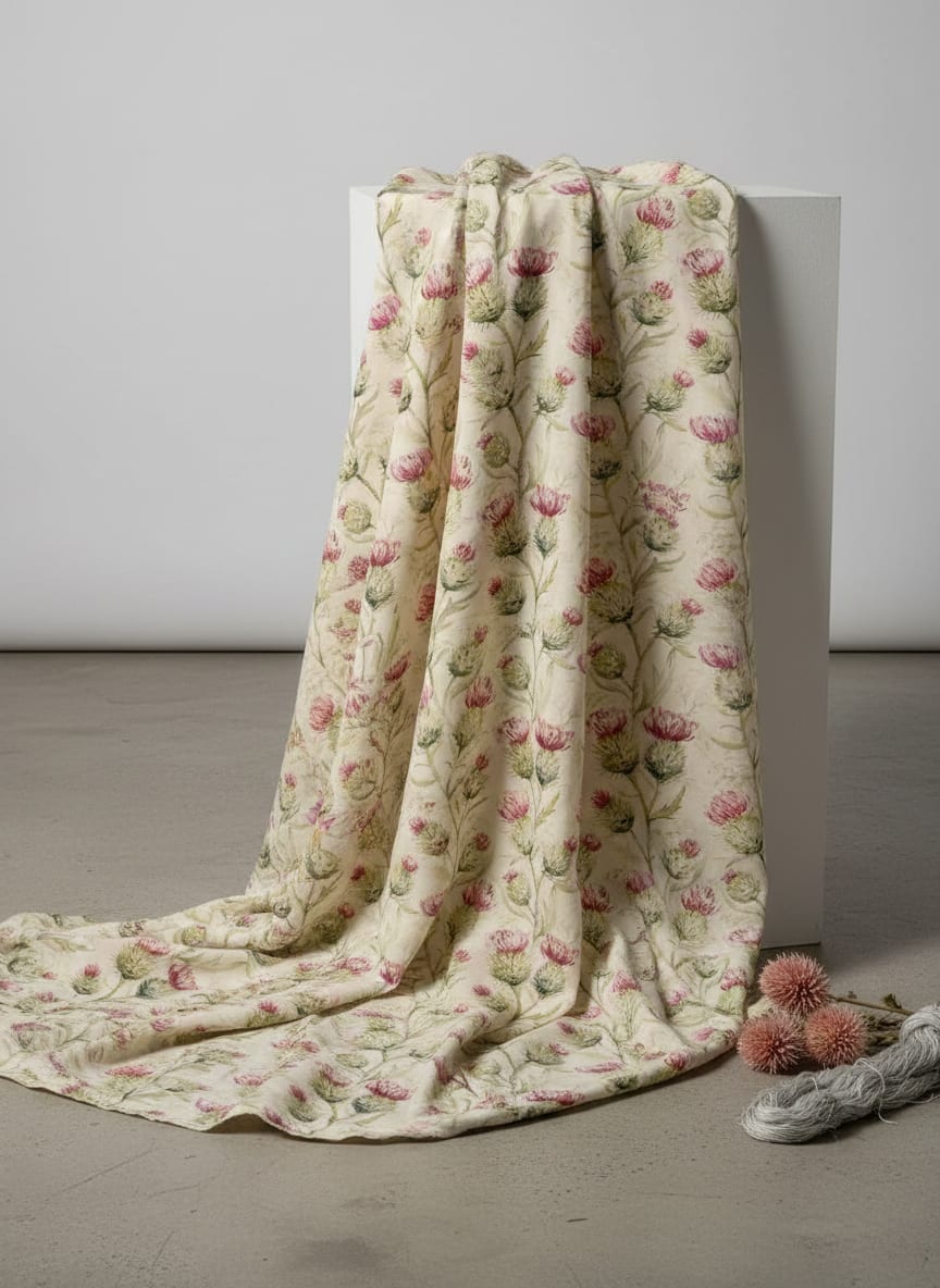 Beautiful Floral Vines Over Cream Base Digital Printed Fabrics
