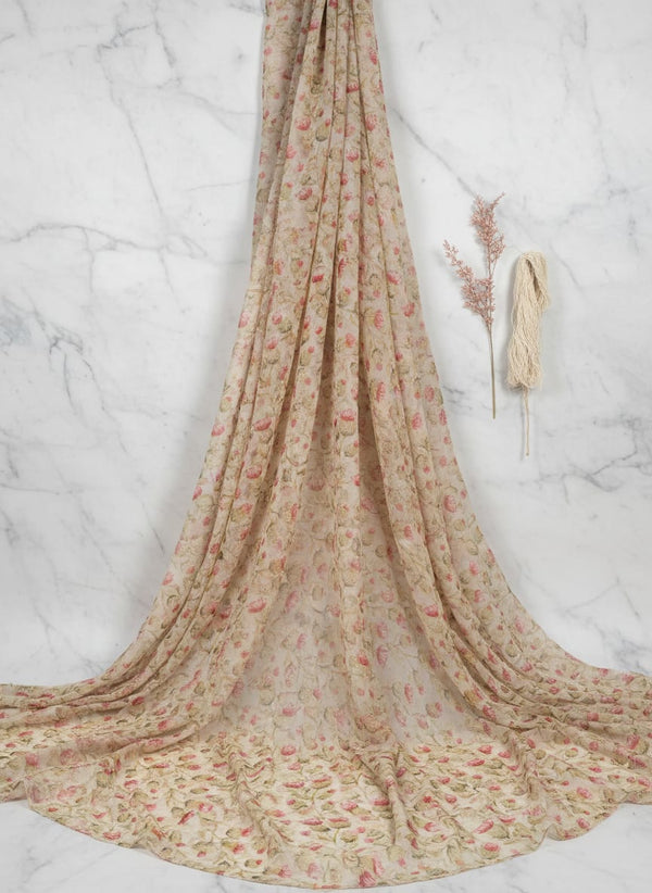 Cream Watercolor Thistle Floral Pure Chiffon Digital Printed Fabric - Fabric Editorial Studio Flatlay Lookbook - PCH-0-MA0409-96