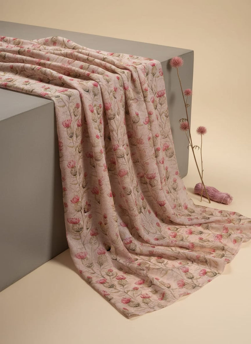 Beautiful Floral Vines Over Cream Base Digital Printed Fabrics
