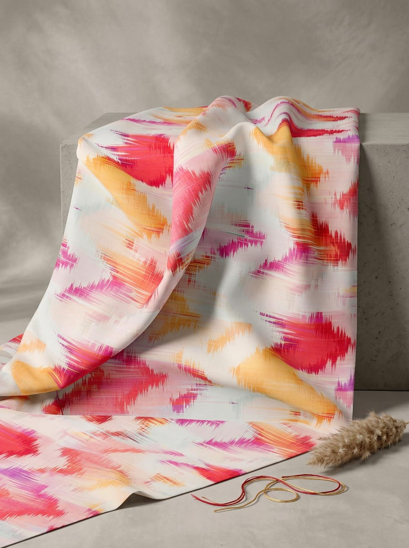 Multicolor Abstract Brush Stroke Rayon Digital Printed Fabric