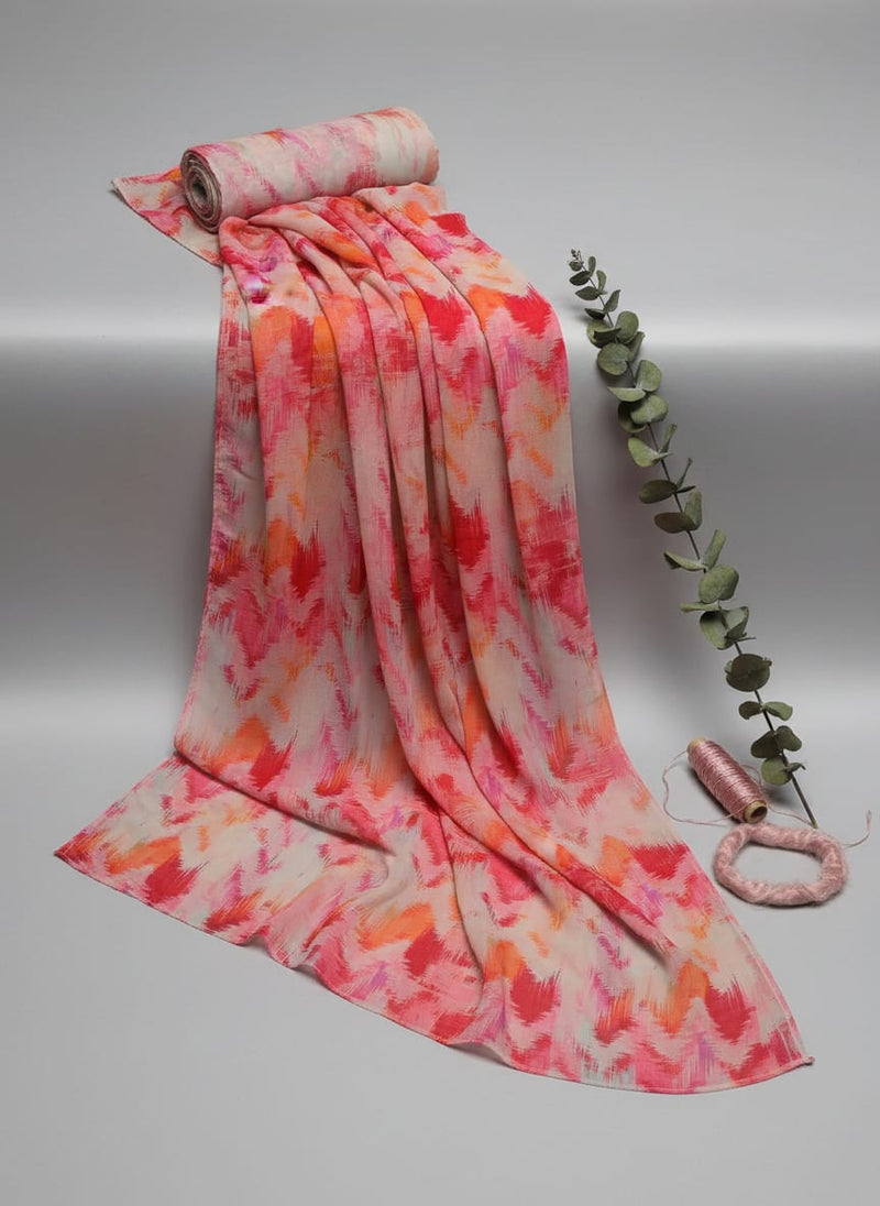 Multicolor Abstract Brushstroke Ikat Pure Chiffon Digital Printed Fabric