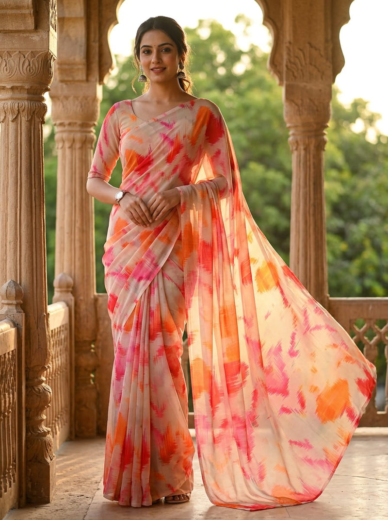 Multicolor Vibrant Abstract Brushstroke Pure Georgette Digital Printed Fabric