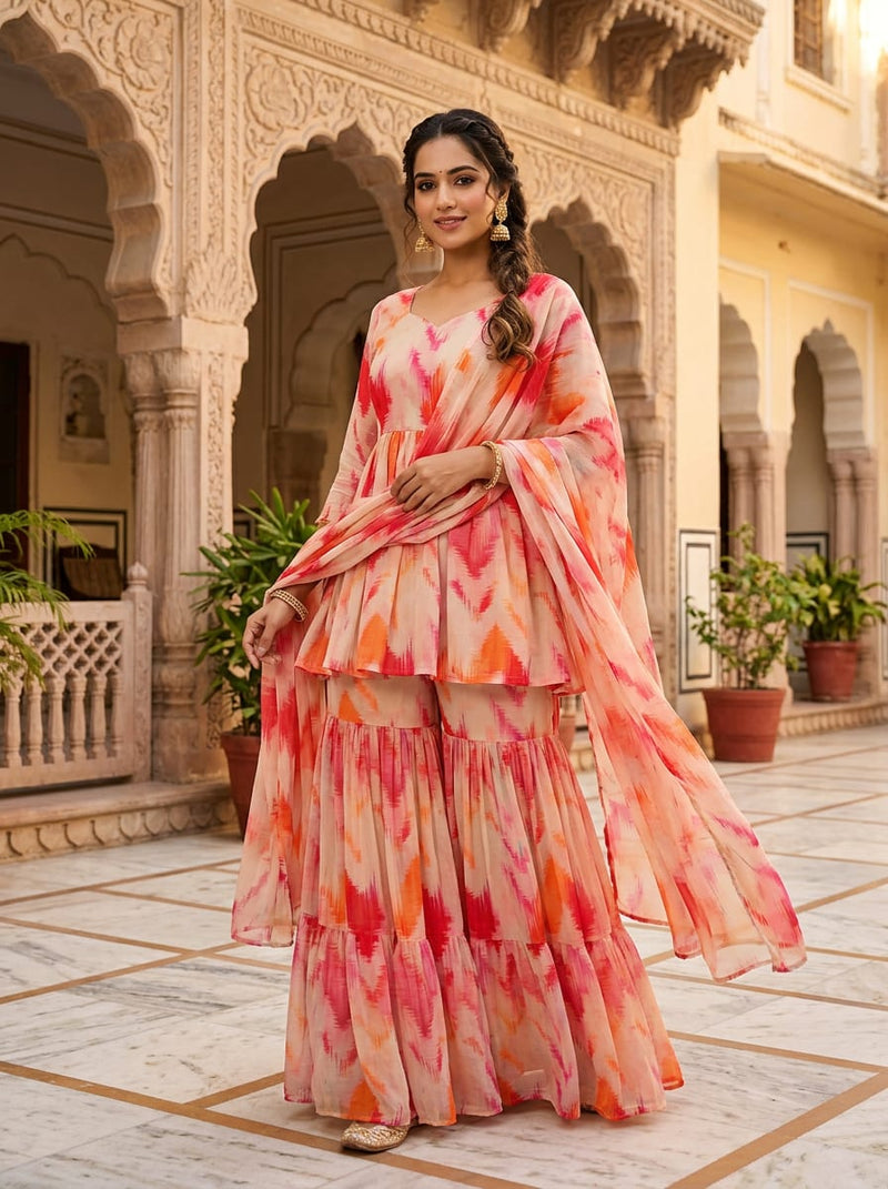 Multicolor Vibrant Abstract Brushstroke Pure Georgette Digital Printed Fabric