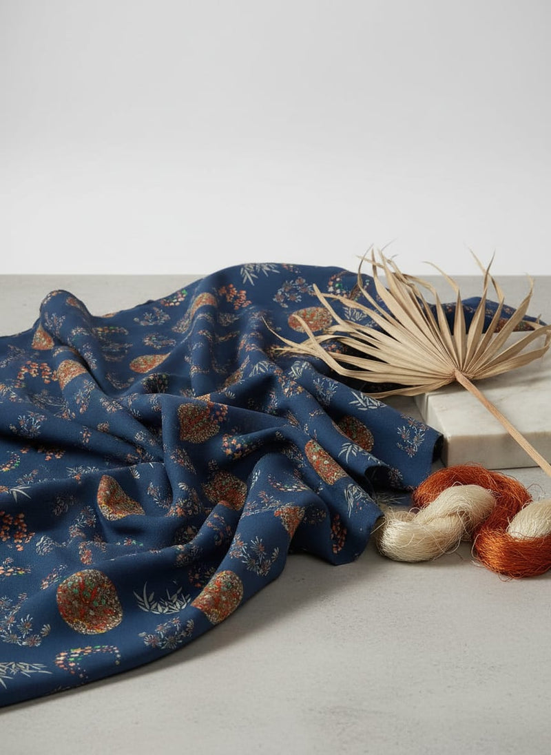 Beautiful Quirky Pattern over Blue Base Digital Printed Fabric