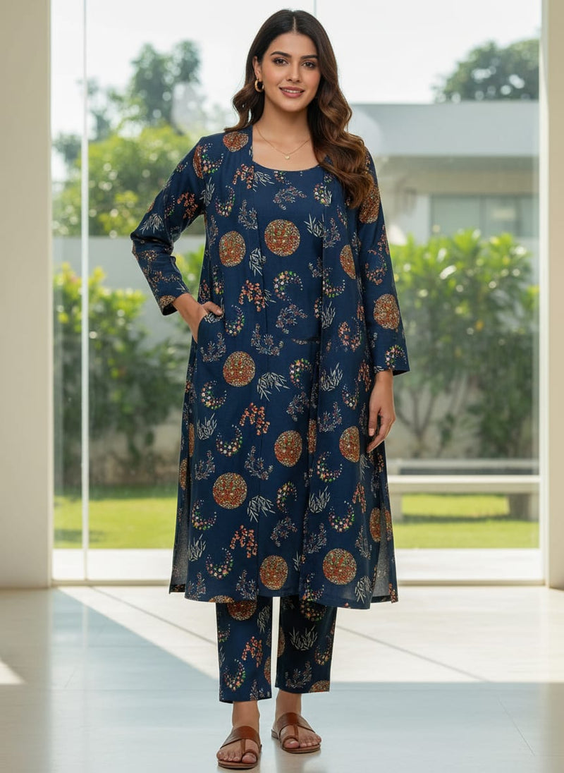 Beautiful Quirky Pattern over Blue Base Digital Printed Fabric