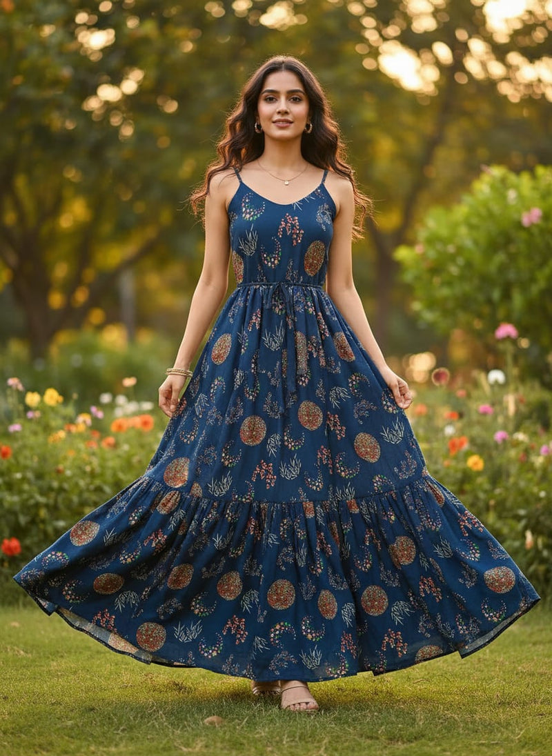 Beautiful Quirky Pattern over Blue Base Digital Printed Fabric