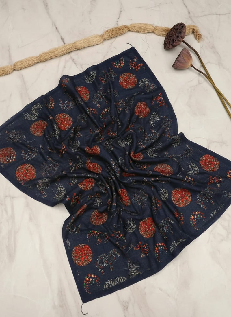 Navy Celestial Fireworks and Bamboo Pure Cotton Digital Printed Fabric