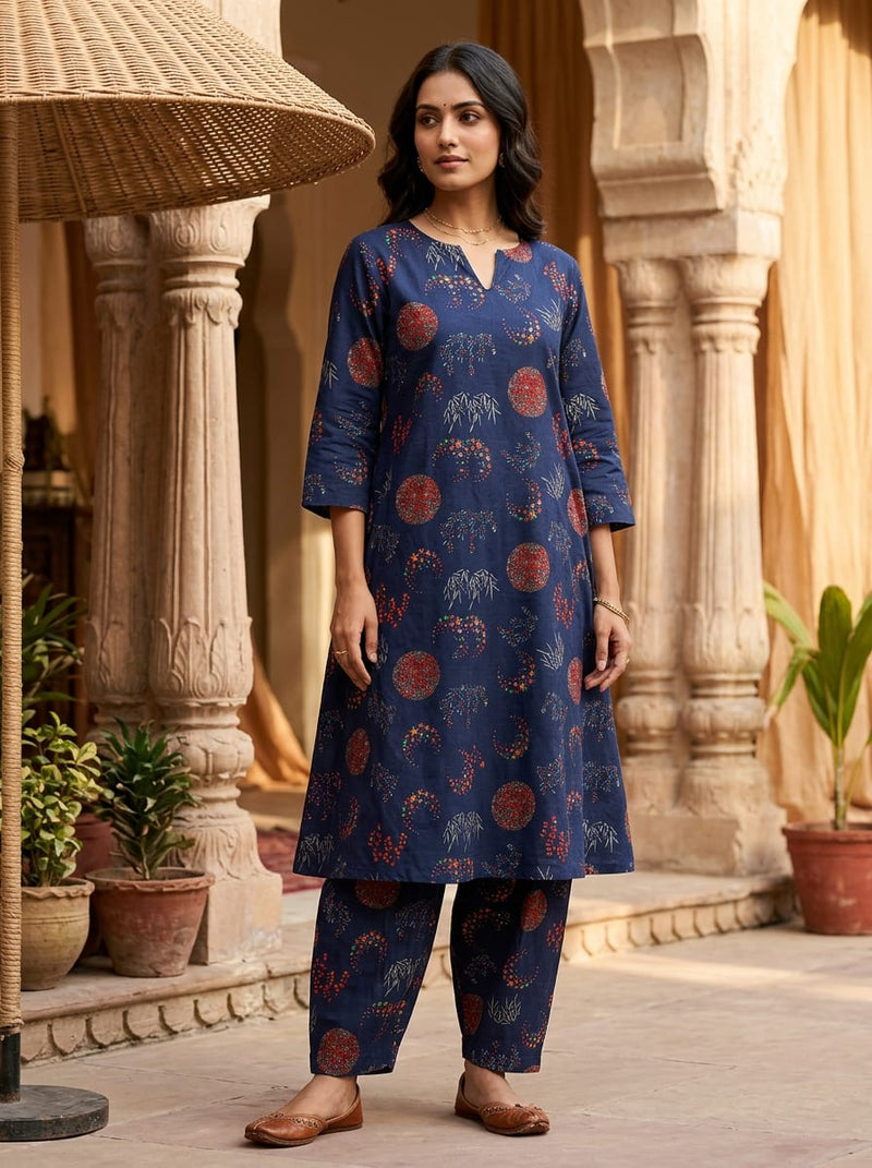 Navy Celestial Fireworks and Bamboo Pure Cotton Digital Printed Fabric