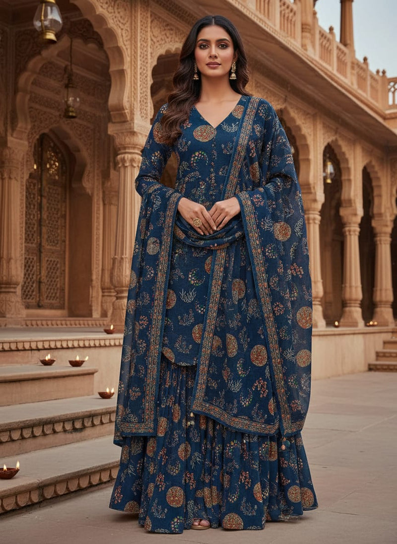 Beautiful Quirky Pattern over Blue Base Digital Printed Fabric