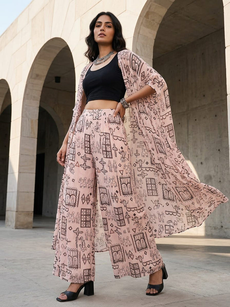 Pink Ethnic Figure Motif Pure Georgette Digital Printed Fabric