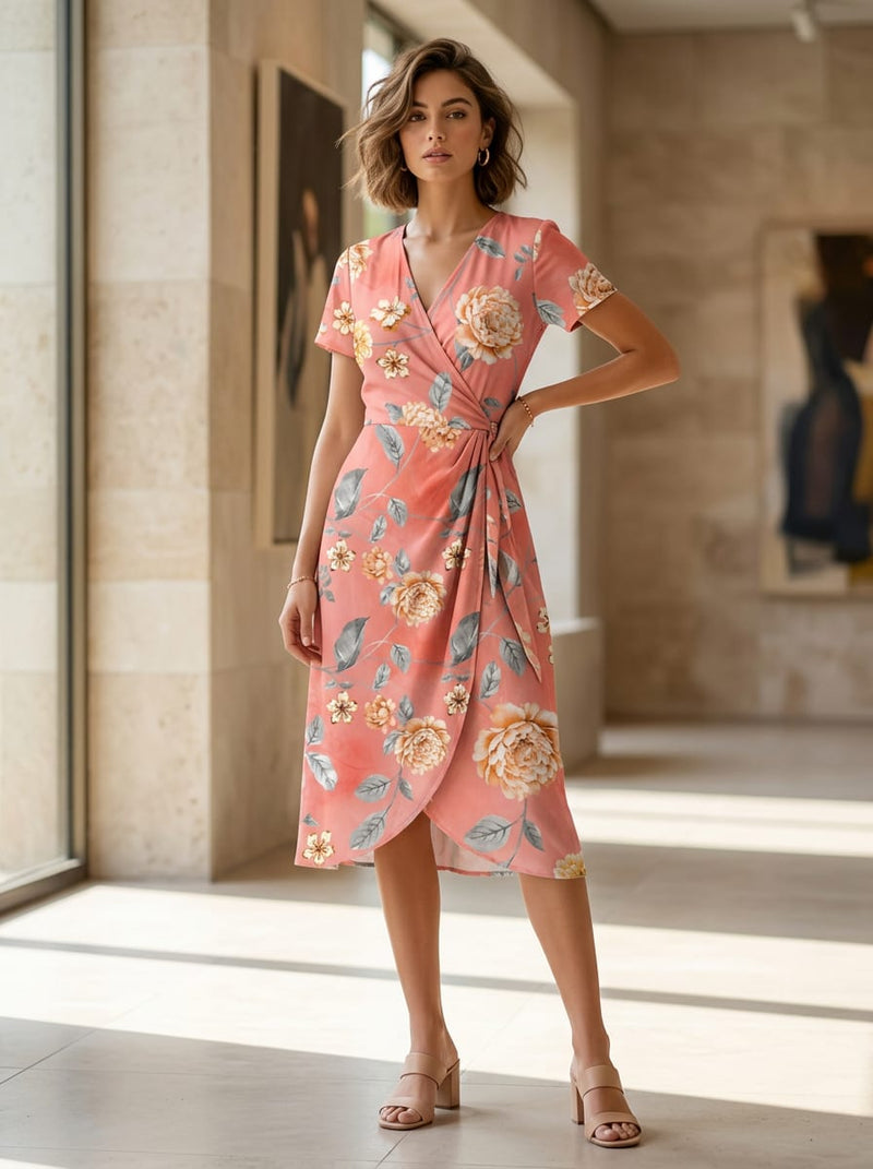 Peach Vintage Peony Floral Silk Crepe Digital Printed Fabric