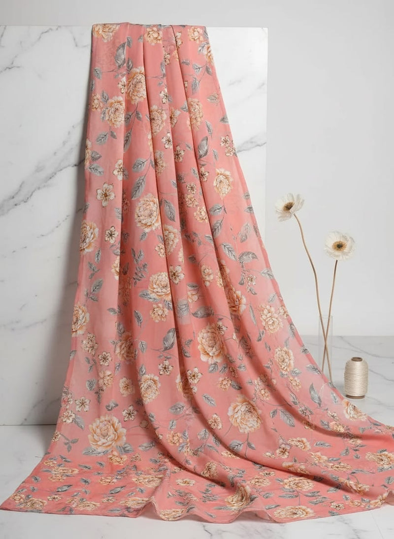 Beautiful Red Base Floral Vine Digital Printed Fabric